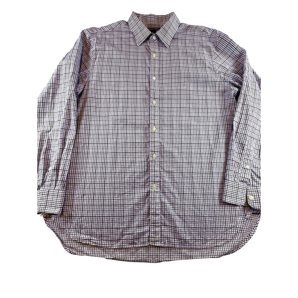Michael Kors Mens XL Purple Navy Blue Check Long Sleeve Button Down Shirt